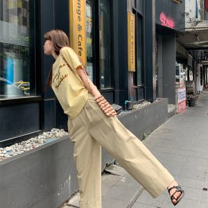 Contrast Color Letter Embroidery Round Neck Short Sleeve T-Shirt for Women - Loose Slimming Summer 2025 Style, Casual Fashion Essential