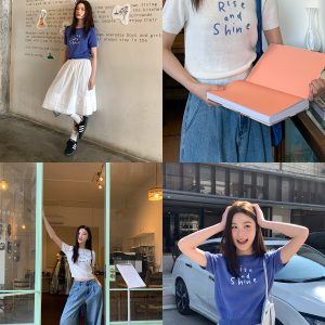 Contrast Color Letter Embroidery Short-Sleeve Knitted Top for Women - Spring/Summer 2023, Slightly Loose Fit T-Shirt