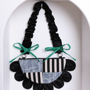 Contrasting Color Floral Underarm Bag - Spliced Denim Bow Half-Moon Crossbody Bag for Autumn & Winter, Niche Design