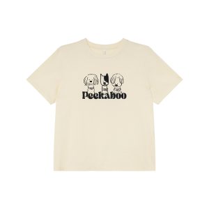 Contrasting Color Striped Dog Foam Printed Short-Sleeve T-Shirt for Women - Summer High-End Round Neck Top, Trendy Fashion 90s Style