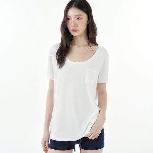 Cool Feel Loose Short Sleeve T-Shirt with Big Round Neck and Low-Cut Design - Perfect for Casual 90s Style