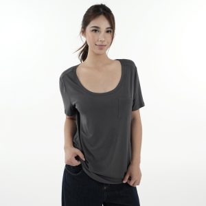 Cool Feel Loose Short Sleeve T-Shirt with Big Round Neck and Low-Cut Design - Perfect for Casual 90s Style