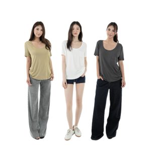 Cool Feel Loose Short Sleeve T-Shirt with Big Round Neck and Low-Cut Design - Perfect for Casual 90s Style