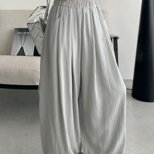 Cool Feel Wide-Leg Pants in Water-Washed Faux Tencel - Soft, Heavy-Duty Casual Long Pants with Lazy Tone Design