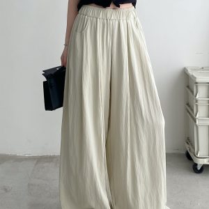 Cool Feel Wide-Leg Pants in Water-Washed Faux Tencel - Soft, Heavy-Duty Casual Long Pants with Lazy Tone Design