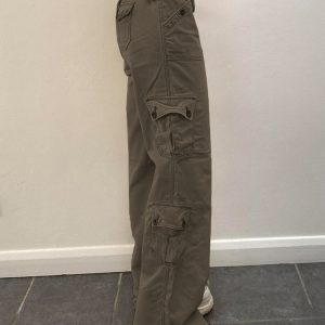 Cool Girl Low Waist Cargo Pants for Women, Edgy Androgynous Multi-Pocket Vintage Wide-Leg Straight Pants, Y2K Heavy-Duty Style