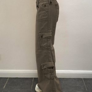 Cool Girl Low Waist Cargo Pants for Women, Edgy Androgynous Multi-Pocket Vintage Wide-Leg Straight Pants, Y2K Heavy-Duty Style