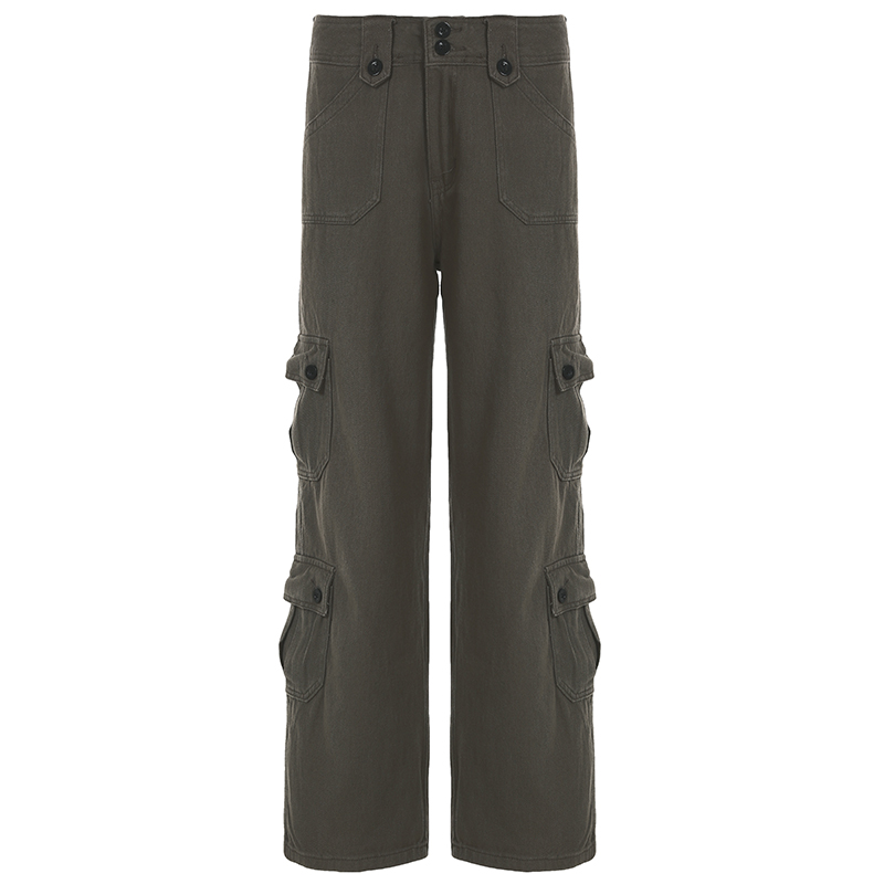 Cool Girl Low Waist Cargo Pants for Women, Edgy Androgynous Multi-Pocket Vintage Wide-Leg Straight Pants, Y2K Heavy-Duty Style