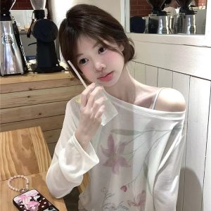 Cool Summer Tencel Printed Loose T-Shirt for Sun Protection - Trendy Mid-Length Top for Spring/Summer Style