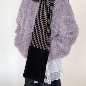 Cozy Striped Patchwork Scarf in Fluffy Lamb Wool - Warm and Cold-Resistant Neck Warmer for Autumn & Winter Fashion