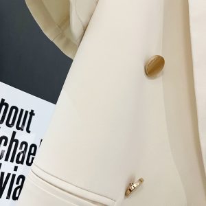Cream Short Sleeve Blazer with Metal Buttons - British Style Professional Suit for Women - 2025 Summer Fashion Trend