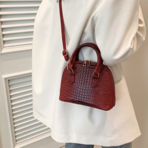 Crocodile Pattern Crossbody Shoulder Bag for Women, Vintage Shell Design, 2025 Summer Fashion Handheld Purse