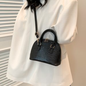 Crocodile Pattern Crossbody Shoulder Bag for Women, Vintage Shell Design, 2025 Summer Fashion Handheld Purse