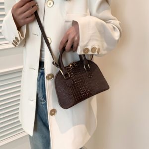 Crocodile Pattern Crossbody Shoulder Bag for Women, Vintage Shell Design, 2025 Summer Fashion Handheld Purse