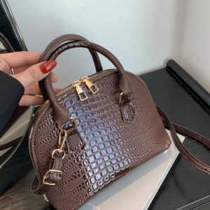 Crocodile Pattern Crossbody Shoulder Bag for Women, Vintage Shell Design, 2025 Summer Fashion Handheld Purse