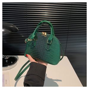 Crocodile Pattern Crossbody Shoulder Bag for Women, Vintage Shell Design, 2025 Summer Fashion Handheld Purse