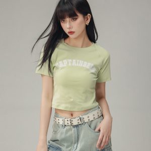 Cropped Jazz Dance T-Shirt for Women - Sweet and Spicy Team Captain Design, Summer Hot Girl Style, 90s Inspired Top