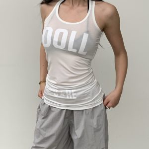 Cross-Back Tank Dress in Semi-Transparent Tencel with Dollcore Print, High Comfort Stretch Fabric for Aesthetic Style