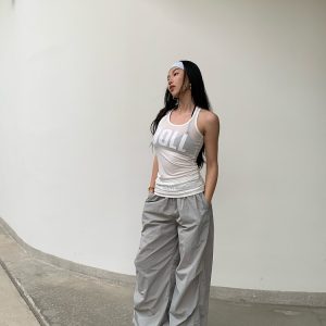 Cross-Back Tank Dress in Semi-Transparent Tencel with Dollcore Print, High Comfort Stretch Fabric for Aesthetic Style