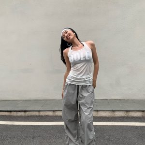 Cross-Back Tank Dress in Semi-Transparent Tencel with Dollcore Print, High Comfort Stretch Fabric for Aesthetic Style