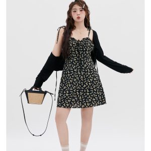 Curvy Floral Tea Break Slimming Sexy Waist-Defined Sling Dress - 90s Inspired Summer Fashion