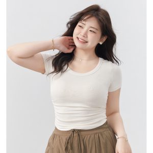 Curvy High Elastic Slimming Short Sleeve T-Shirt for Plus Size, Comfortable Inner Top, Trendy Casual Wear