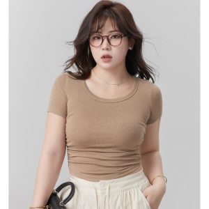 Curvy High Elastic Slimming Short Sleeve T-Shirt for Plus Size, Comfortable Inner Top, Trendy Casual Wear