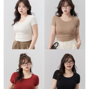 Curvy High Elastic Slimming Short Sleeve T-Shirt for Plus Size, Comfortable Inner Top, Trendy Casual Wear