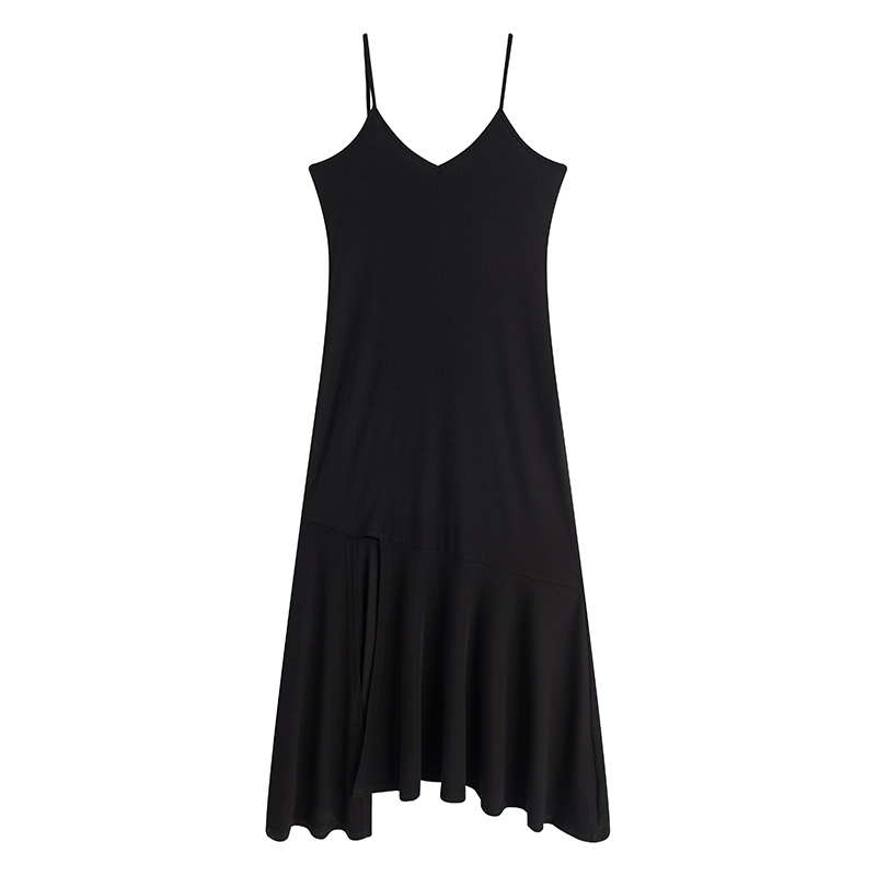 Curvy Mermaid Sister Flirty Irregular Split Fish Tail Dress with Slimming Spaghetti Straps - Trendy Y2K Style for Effortless Elegance