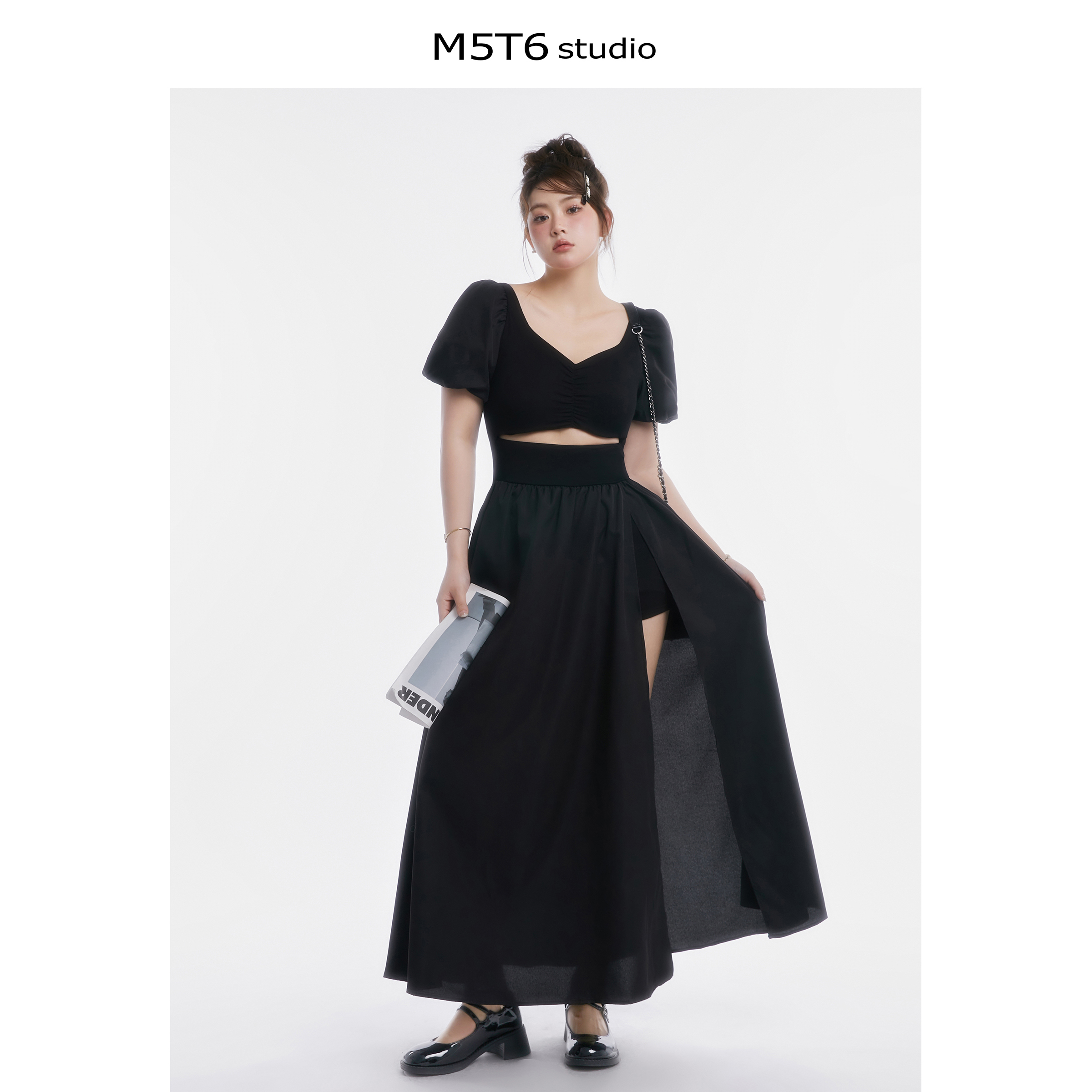 Curvy Minimalist Hepburn Style Split Dress - Elegant Long Skirt in Main Colors for 90s and Y2K Fashion Lovers