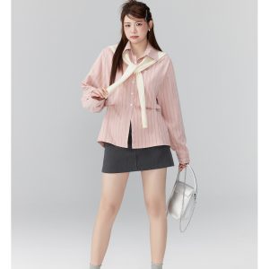 Curvy Ouni Casual Loose Slimming Shoulder Shirt in Sweet Lazy Style - Ideal for 90s and Y2K Fashion Lovers