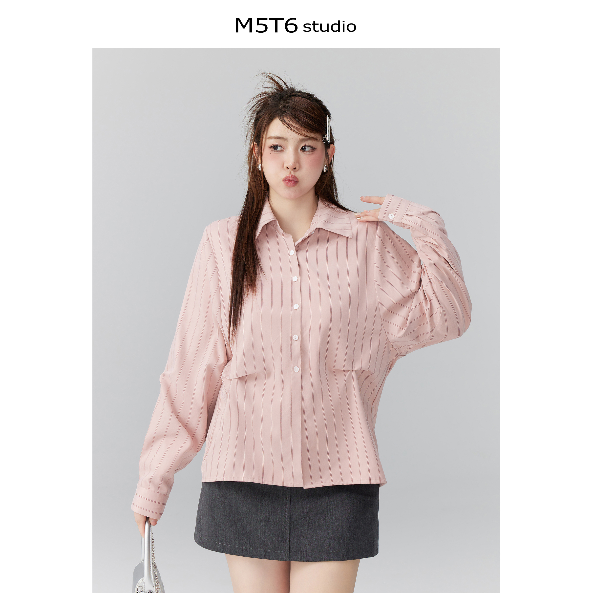 Curvy Ouni Casual Loose Slimming Shoulder Shirt in Sweet Lazy Style - Ideal for 90s and Y2K Fashion Lovers