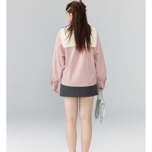 Curvy Ouni Casual Loose Slimming Shoulder Shirt in Sweet Lazy Style - Ideal for 90s and Y2K Fashion Lovers