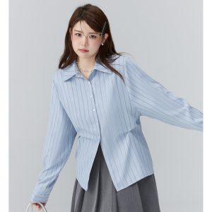 Curvy Ouni Casual Loose Slimming Shoulder Shirt in Sweet Lazy Style - Ideal for 90s and Y2K Fashion Lovers