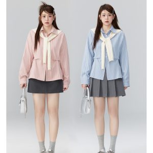 Curvy Ouni Casual Loose Slimming Shoulder Shirt in Sweet Lazy Style - Ideal for 90s and Y2K Fashion Lovers