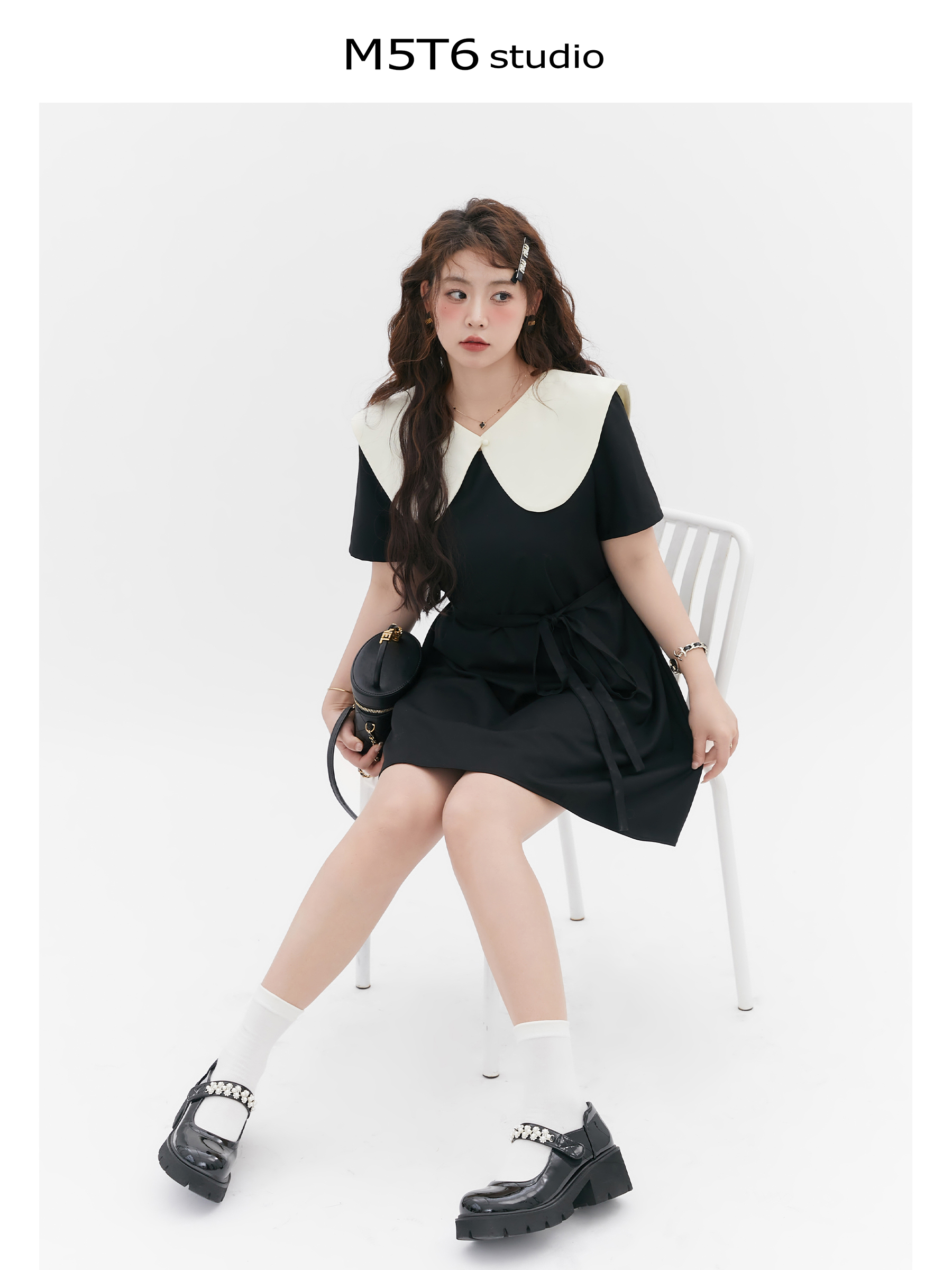 Curvy Summer Doll Collar Color-Block Dress - Loose Fit College Style for a Youthful Look, Perfect for 90s and Y2K Fashion Trends Curvy Summer Doll Collar Color-Block Dress - Loose Fit College Style for a Youthful Look, Perfect for 90s and Y2K Fashion Trends