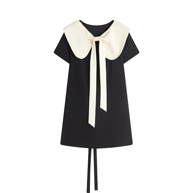 Curvy Summer Doll Collar Color-Block Dress - Loose Fit College Style for a Youthful Look, Perfect for 90s and Y2K Fashion Trends