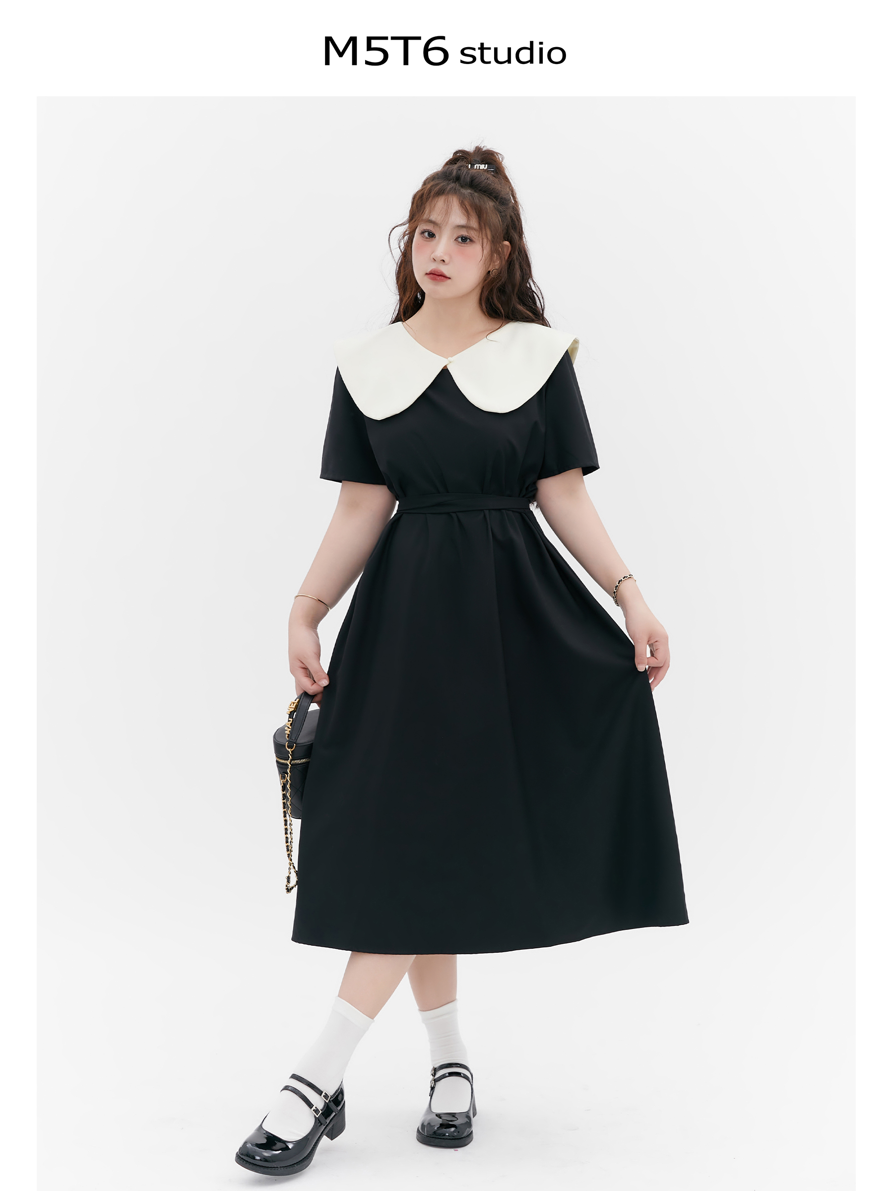 Curvy Summer Doll Collar Color-Block Dress - Loose Fit College Style for a Youthful Look, Perfect for 90s and Y2K Fashion Trends Curvy Summer Doll Collar Color-Block Dress - Loose Fit College Style for a Youthful Look, Perfect for 90s and Y2K Fashion Trends