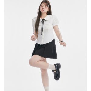 Curvy Sweet Bean A-Line Skirt for Women - College Style Waist-Defining Short Pleated Skirt, Trendy Casual Fashion