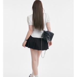 Curvy Sweet Bean A-Line Skirt for Women - College Style Waist-Defining Short Pleated Skirt, Trendy Casual Fashion