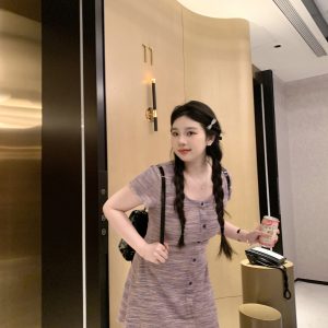 Curvy Sweet French Rhapsody Striped Waist-Defining Slim Fit Knitted Short Dress - Elegant Casual Style for 90s Inspired Looks