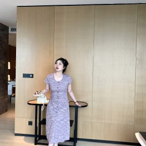 Curvy Sweet French Rhapsody Striped Waist-Defining Slim Fit Knitted Short Dress - Elegant Casual Style for 90s Inspired Looks