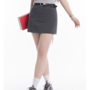 Curvy Tear Manga Girl High Polo Short Knit Top and High-Waisted Skirt Set - Y2K Style Fashion Ensemble