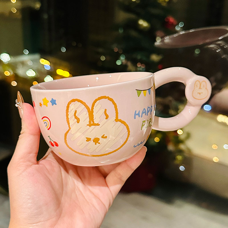 Cute Bear Ceramic Mug with Lid and Spoon, Aesthetic Coffee Cup for Girls, Perfect for Office and Breakfast, Great Birthday Gift