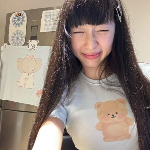 Cute Bear Print Short Fitted Slim Pure Cotton High-Stretch Short Sleeve T-Shirt - 25SS Korean Style Fashion
