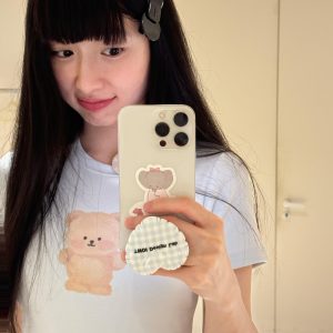 Cute Bear Print Short Fitted Slim Pure Cotton High-Stretch Short Sleeve T-Shirt - 25SS Korean Style Fashion