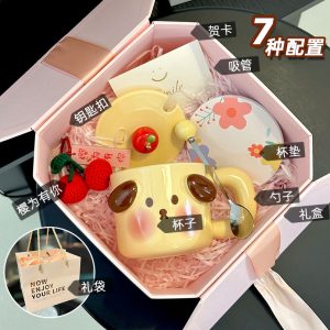 Cute Birthday Pig Ceramic Mug with Lid and Spoon - Adorable Heart Design, Creative Gift for Couples and Girls, Perfect Coffee Water Cup