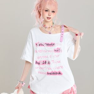 Cute Bow Half-Shoulder Short Sleeve T-Shirt for Women - Summer Loose Off-Shoulder Top, Age-Reducing, Trendy Y2K Style