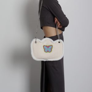 Cute Butterfly Plush Woven Shoulder Bag with Tulip Floral Design - Casual Crossbody Style for Everyday Use