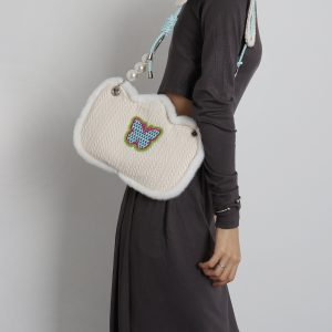 Cute Butterfly Plush Woven Shoulder Bag with Tulip Floral Design - Casual Crossbody Style for Everyday Use